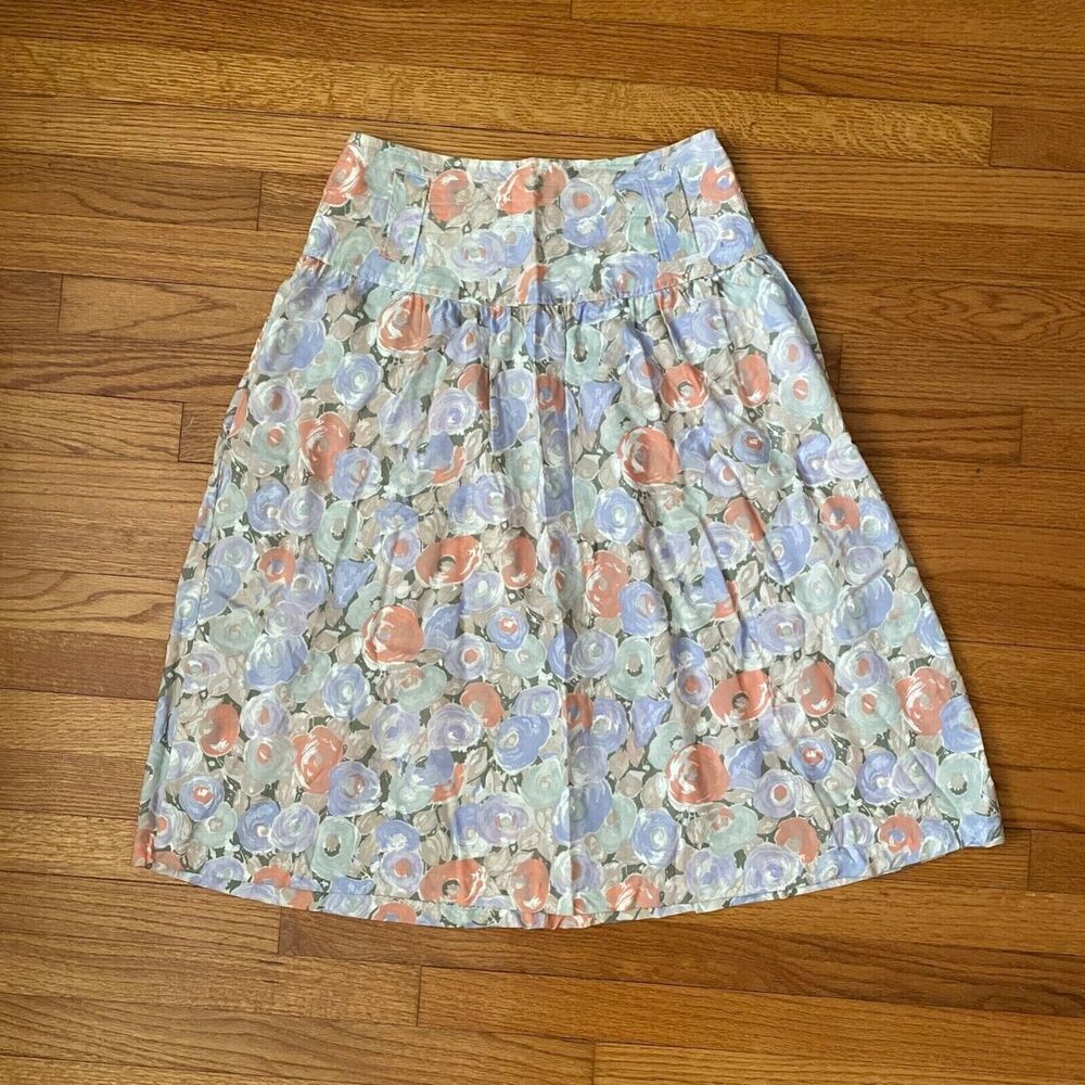 Vintage Ann Hill Petites Size 14 Pastel Floral Skirt High Waist Belt Loops 90s